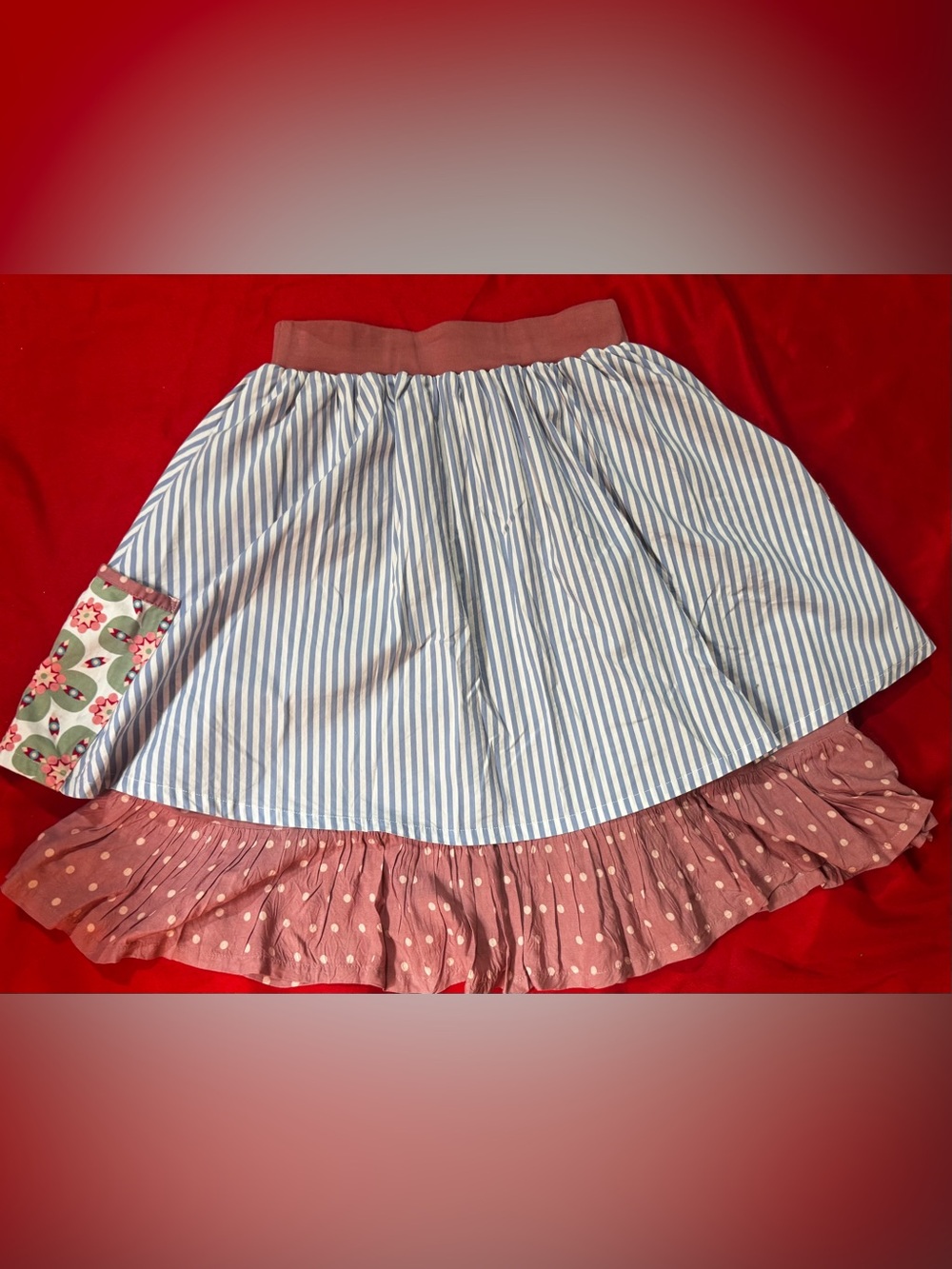 Matilda Jane Blue & Dusty Rose Striped Patchwork A-Line Skirt - Picture 5 of 5